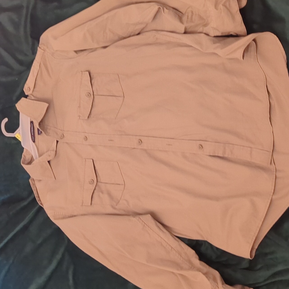 Large Port Authority Button Down With Epaulettes and Button Tab Sleeves.